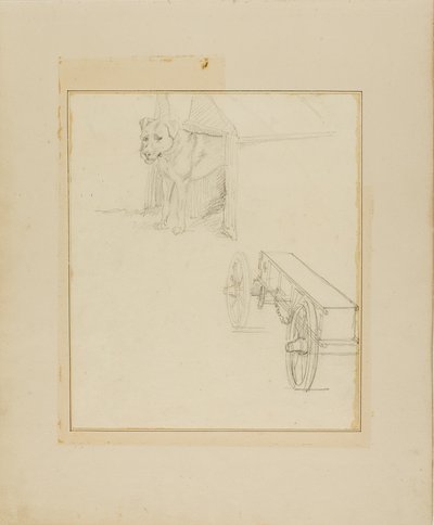 犬小屋に立つ犬と軍需カートの研究 作： Jean Louis André Théodore Géricault