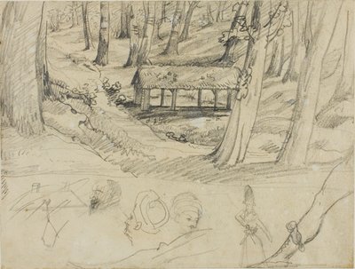 藁葺き小屋のある森のインテリア、その他のスケッチ 作： Jean Louis André Théodore Géricault