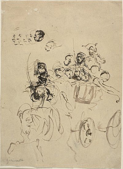 ナポレオン軍コーチと頭部スケッチ 作： Jean Louis André Théodore Géricault