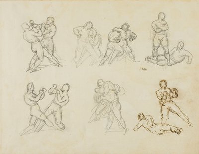 7組のボクサーのスケッチ 作： Jean Louis André Théodore Géricault