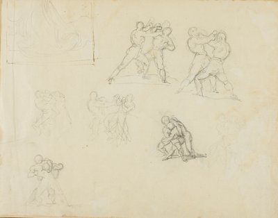 7組のボクサーまたはレスラーのスケッチ 作： Jean Louis André Théodore Géricault