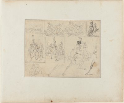 スケッチシート騎兵隊の戦いと騎馬兵 作： Jean Louis André Théodore Géricault