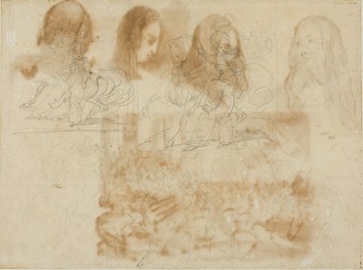 馬の傍らのシャスールを描いた6つのスケッチ 作： Jean Louis André Théodore Géricault