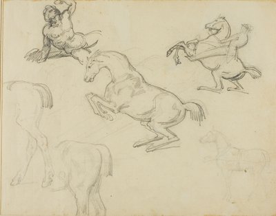 スケッチ横たわるヌード、騎手と様々な馬 作： Jean Louis André Théodore Géricault