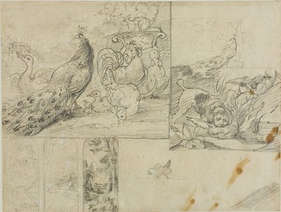 装飾的な風景と動物の構図のスケッチ 作： Jean Louis André Théodore Géricault