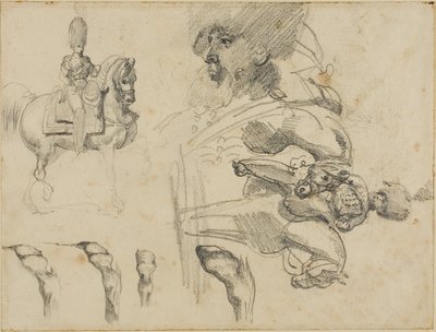 馬、兵士、蹄のスケッチ 作： Jean Louis André Théodore Géricault
