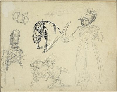 馬と兵士のスケッチ 作： Jean Louis André Théodore Géricault