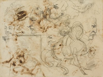 男の顔、馬の鼻、騎馬兵のスケッチ 作： Jean Louis André Théodore Géricault
