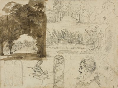 公園の風景、頭部、馬のスケッチ 作： Jean Louis André Théodore Géricault
