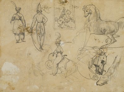 ロシア将校と馬のスケッチ 作： Jean Louis André Théodore Géricault