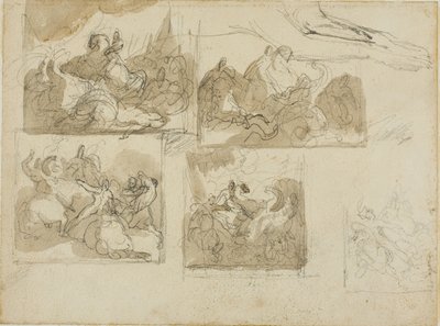 騎兵隊の戦いと犬の前足のスケッチ 作： Jean Louis André Théodore Géricault