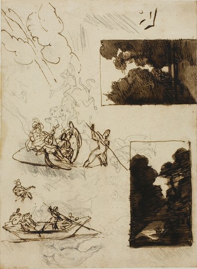 森の小道と音楽船上パーティーのスケッチ 作： Jean Louis André Théodore Géricault