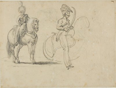 騎乗したチャセルとサーベルを持った騎兵将校のスケッチ 作： Jean Louis André Théodore Géricault