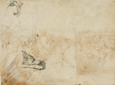 騎馬戦のスケッチとグレイハウンドの頭部 作： Jean Louis André Théodore Géricault