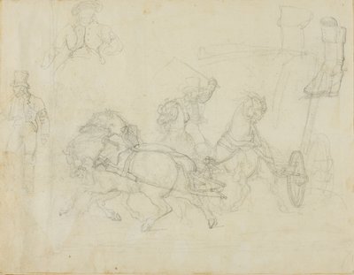 5頭の馬が引く駅馬車とその他のスケッチ 作： Jean Louis André Théodore Géricault