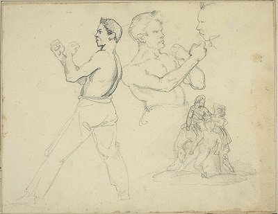 ボクサーの習作と2人の人物を従えるホースマンのスケッチ 作： Jean Louis André Théodore Géricault