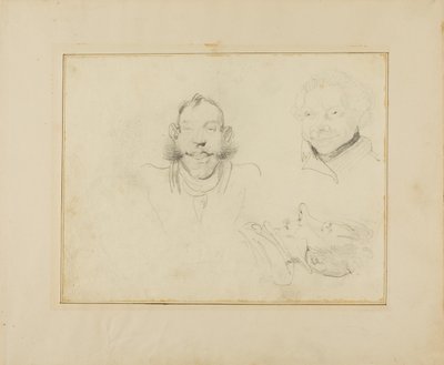 頭の風刺画3点 作： Jean Louis André Théodore Géricault