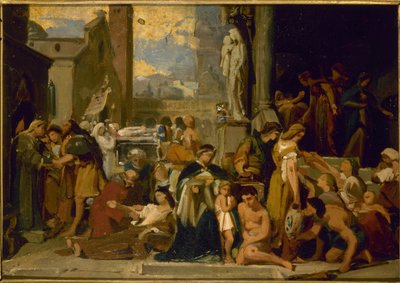 聖エリザベート教会のスケッチ：7つの慈悲のわざ、1848年以前（油彩） 作： Jean Louis Bezard