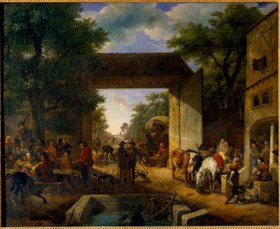 宿屋の門前の縁日 ジャン・ルイ・ドゥマルヌ（1744-1829）作 19世紀 日0.5x0.6m 作： Jean Louis Demarne