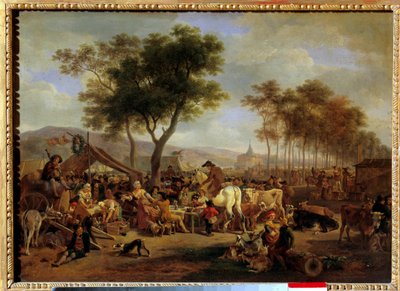 村の入り口の縁日 村の縁日での食べ物や商売の風景。ジャン＝ルイ・ドゥマルヌ（1744-1829）の絵画 日。036x0.5m 作： Jean Louis Demarne