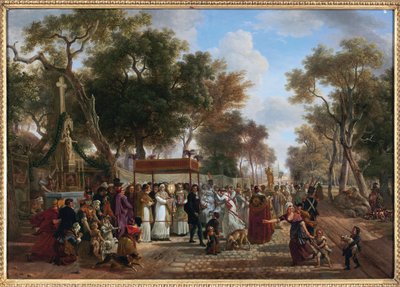La procession du Corpus Christi dans un village - Jean Louis Demarne (De Marne or Demarnette) (ca. 1752-1829)による「ある村のコーパス・クリスティの行列」。木に油彩。寸法：48x67cmプライベートコレクション 作： Jean Louis Demarne