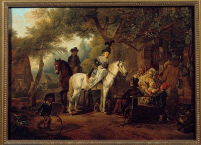 パッセンジャーストップ。ジャン・ルイ・ドゥマルヌ（1744-1829）の絵画 作： Jean Louis Demarne