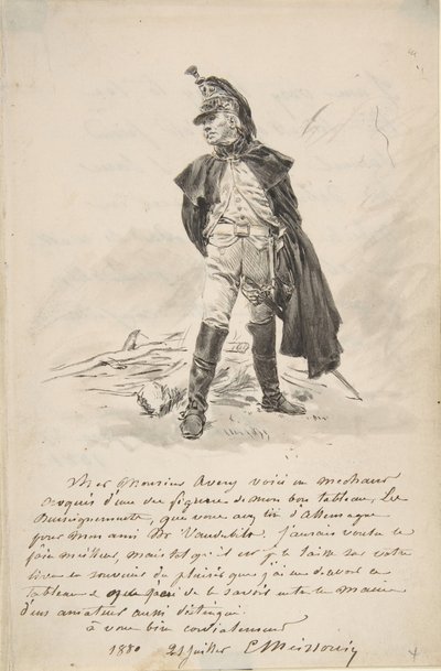 サミュエル・P・エイブリーへの軍人の絵を描いた手紙、1880年。 作： Jean Louis Ernest Meissonier