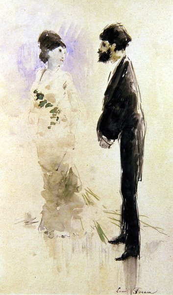 恐怖で口がきけなくなった恋人（水彩画） 作： Jean Louis Forain