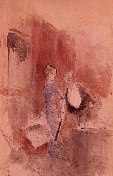 レストランにて（水彩画） 作： Jean Louis Forain