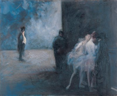 Backstage - Symphony in Blue par Forain, Jean Louis (1852-1931), Between 1900 and 1923 - Oil on wood, 45,3x54,7 - 大原美術館、倉敷 作： Jean Louis Forain