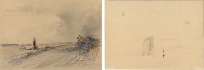 荒廃した土地 (reto); 風景の中の人物 (裏面) 作： Jean Louis Forain