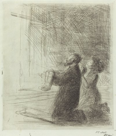 ルルド、洞窟の前で懇願する (4 番目のプレート) 作： Jean Louis Forain