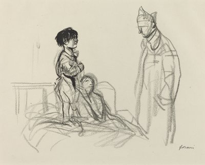 病院で兵士に見舞われた母と子、c。 19141919. 作： Jean Louis Forain