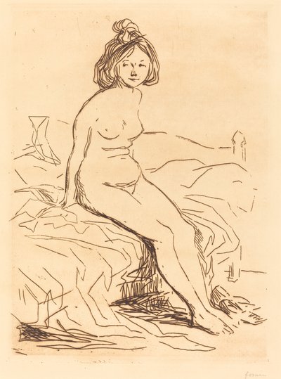 裸の女性, ベッドに座る, 正面図 作： Jean Louis Forain