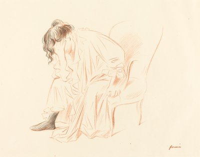 頭を右手に置いて座っている女性 作： Jean Louis Forain