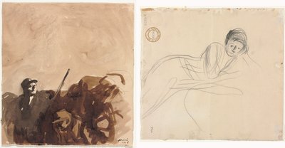 塹壕の兵士 (右) 横たわる女性 (裏) 作： Jean Louis Forain