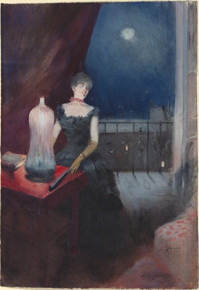 扇子を持つ女性の立ち姿、おそらく18801890年。 作： Jean Louis Forain