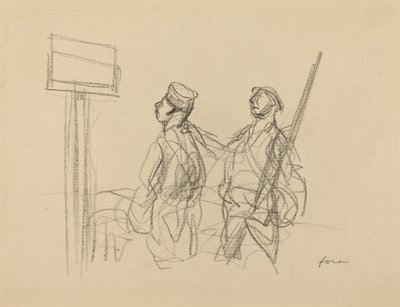 プラカードを見る 2 人の兵士、おそらく 1918 年。 作： Jean Louis Forain