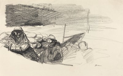塹壕にいる 2 人の兵士、c. 19141919. 作： Jean Louis Forain