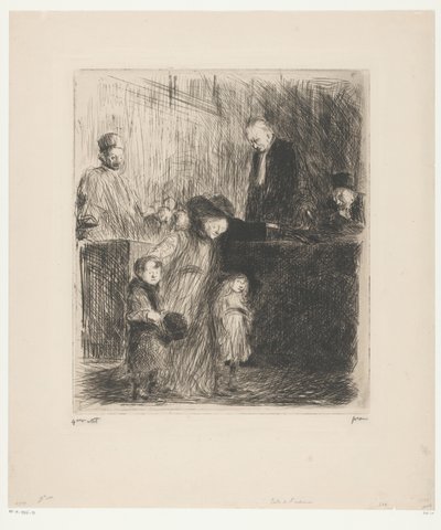 法廷を去る可能性のある 2 人の幼い子供を持つ女性 作： Jean Louis Forain