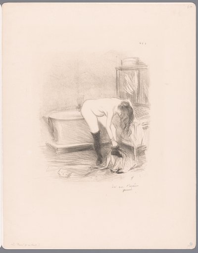 バスルームで服を脱ぐ女性 ル・ベイン 作： Jean Louis Forain