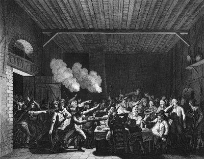 フランス革命。ヴァレンヌのパトリオットがグロサリーソースに入り、飛行中の国王ルイ16世（1754-1793）を認める 作： Jean Louis II (after) Prieur