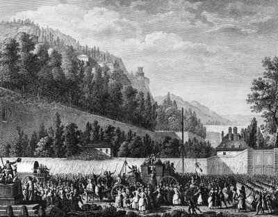 フランス革命。10月5日、ハレの女性たちが王のためにヴェルサイユに行く 作： Jean Louis II (after) Prieur