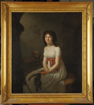 ラ・フォルス監獄の独房にいる市民タリアン、カットした髪を抱えている、1796年 作： Jean Louis Laneuville