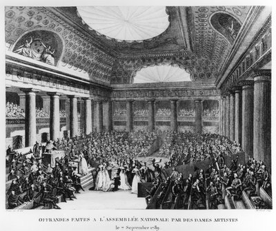 1789年9月7日、女性アーティストによるSalle des Menus-Plaisirsで国会に提出された献金、ピエールガブリエルベルトール（1737-1831）によって彫刻 作： Jean Louis Prieur