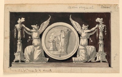 装飾パネル: 燭台を飾る 2 つの勝利の間の犠牲シーンのメダリオン 作： Jean Louis Prieur the Younger