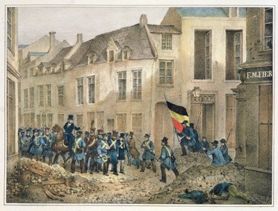 1830年9月23日、ブリュッセルのルーヴァン通りは、AM Jobardによって彫刻されました（fl.1820-30） 作： Jean Louis Van Hemelryck