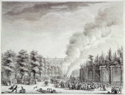 フランス革命。4月6日、パレ・ロワイヤルで「教皇の模型」が燃やされる 作： Jean Louis the Younger Prieur