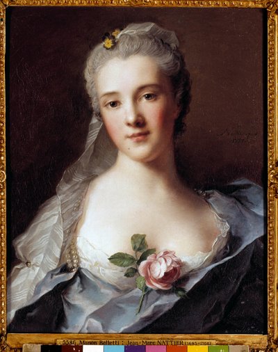 建築家ジャン・フランソワ・ブロンデル（1705-1774）の妻、マノン・バレッティ（1740-1776）の肖像 ジャン・マルク（Jean-Marc）・ナティエ（1685-1766）の絵画 作： Jean Marc Nattier