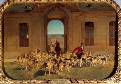 シャンティの大厩舎を出る馬車 絵画：ジャン・マキシム・クロード（1824-1904） 1865年 日。0,66x0,91 m シャンティ、コンデ美術館 作： Jean Maxime Claude